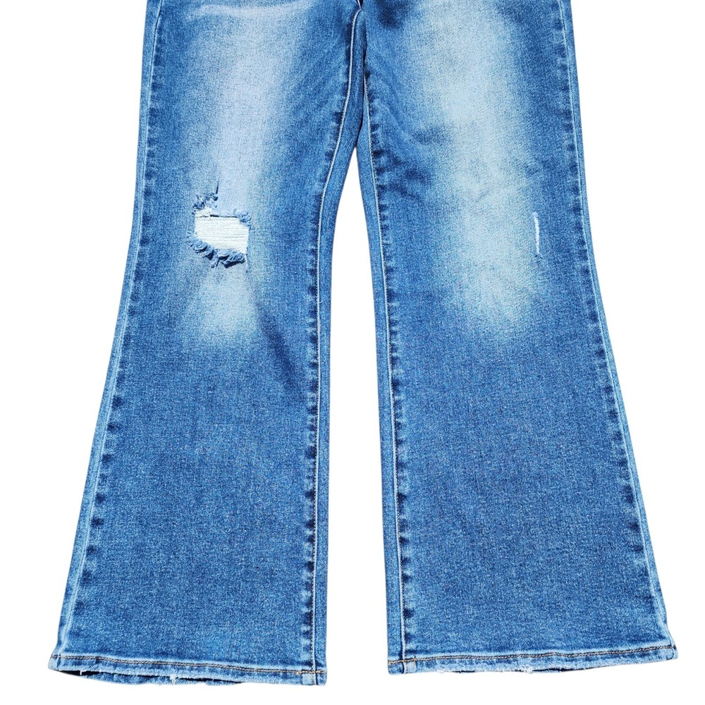 Risen Jeans Womens 11/30 Blue Button Fly Flare Distressed Denim - Picture 4 of 11